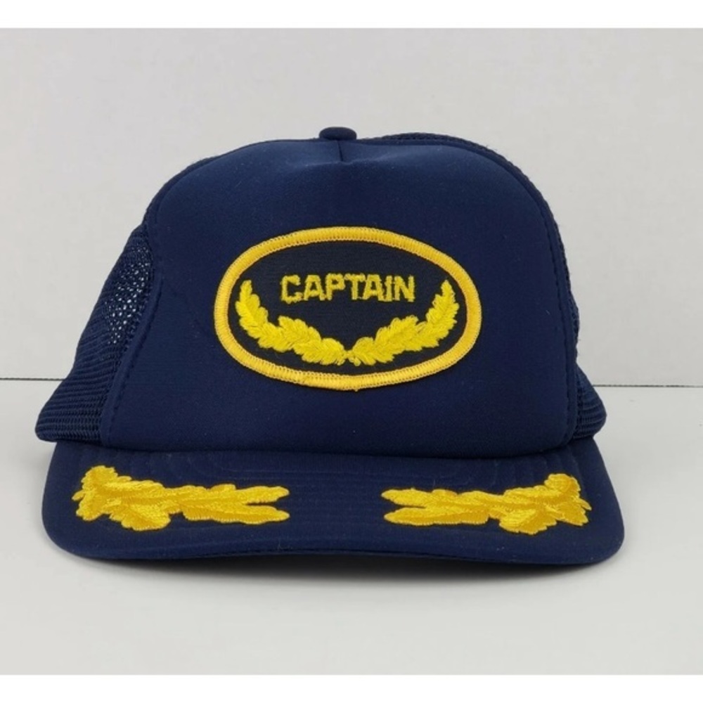Vintage Captain Trucker Hat Snapback Mesh  Scrambled Eggs